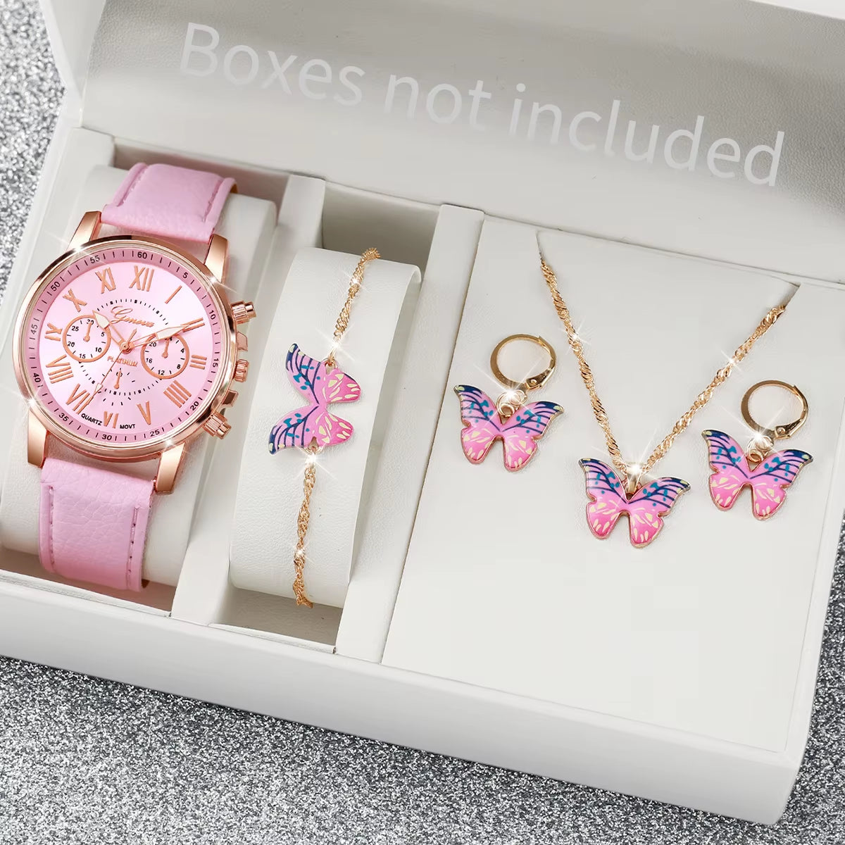 Chic Heart Rhinestone Watch & Jewelry Set – 5/6 Piece