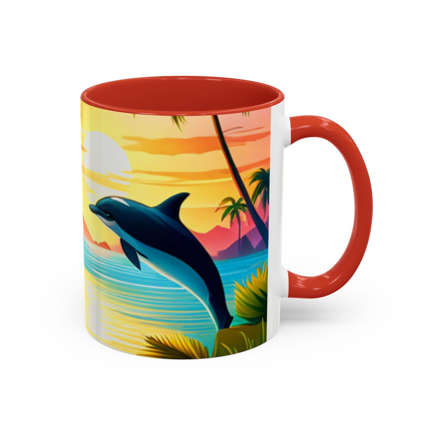 Accent Coffee Mug, 11oz (Dolphin Palm Tree)