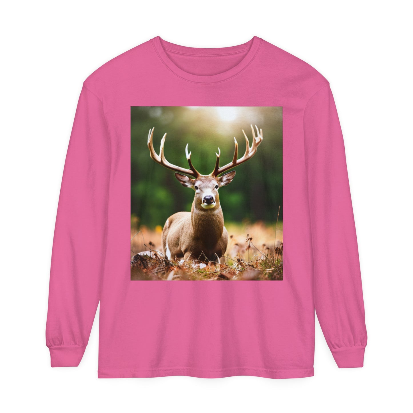 Unisex Garment-dyed Long Sleeve T-Shirt (Deer)