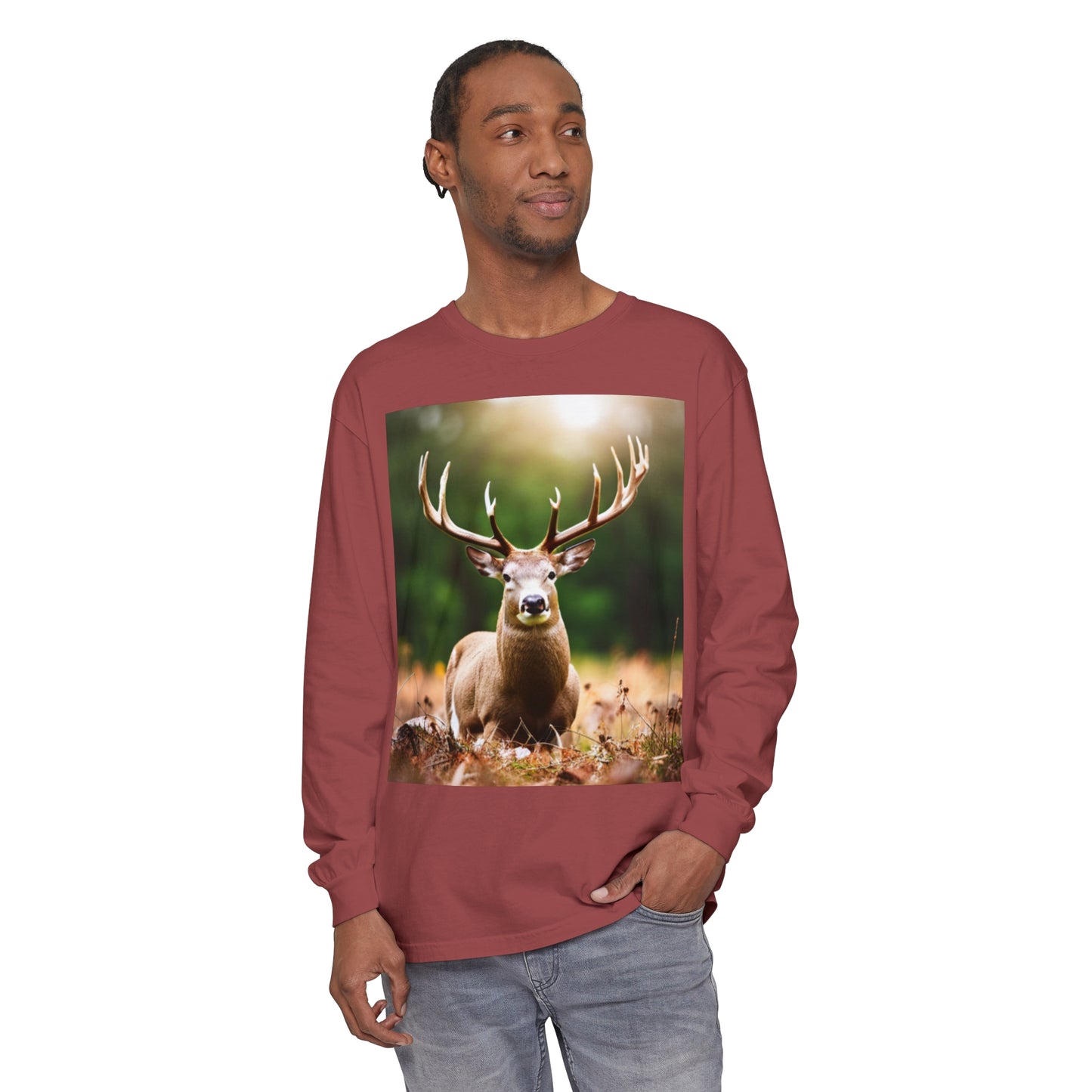 Unisex Garment-dyed Long Sleeve T-Shirt (Deer)