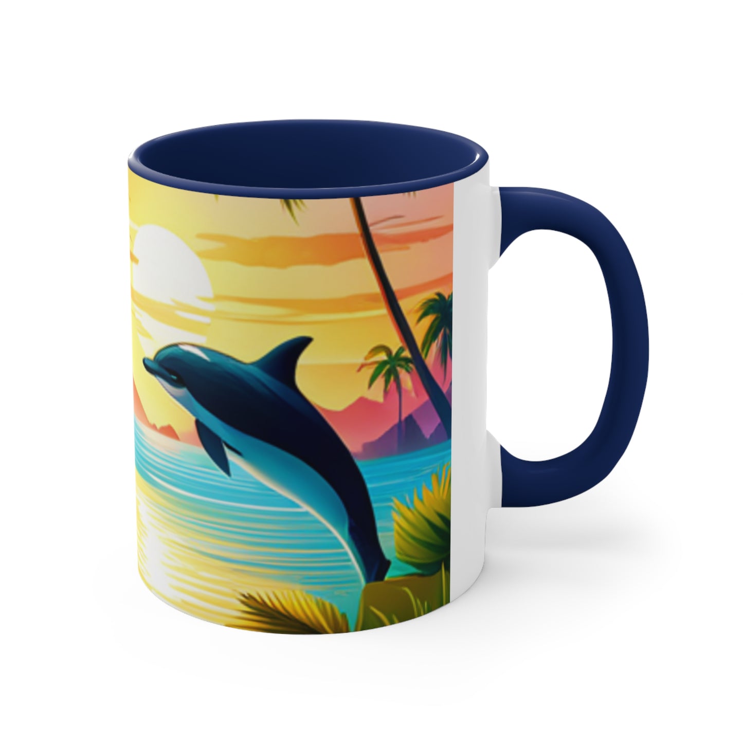 Accent Coffee Mug, 11oz (Dolphin Palm Tree)