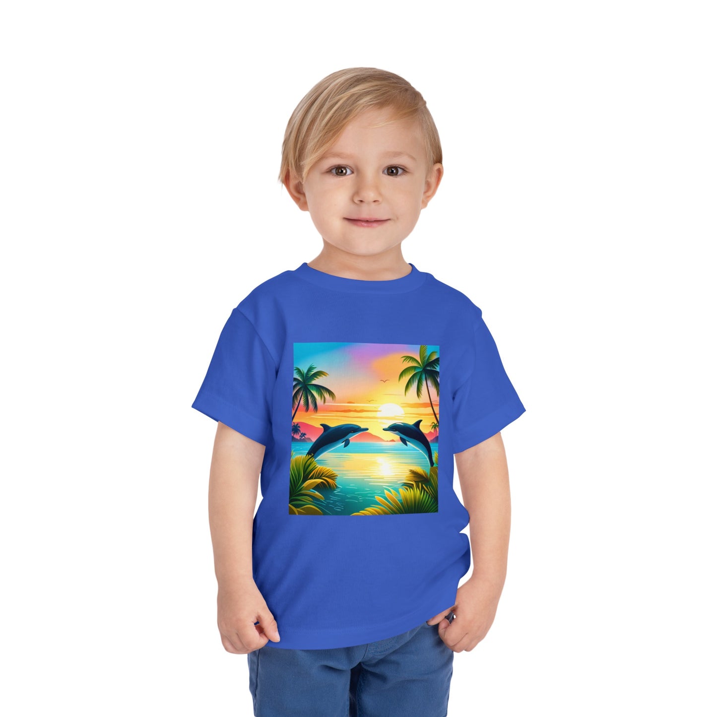Toddler Short Sleeve Tee (Dolphin Palm Tree)