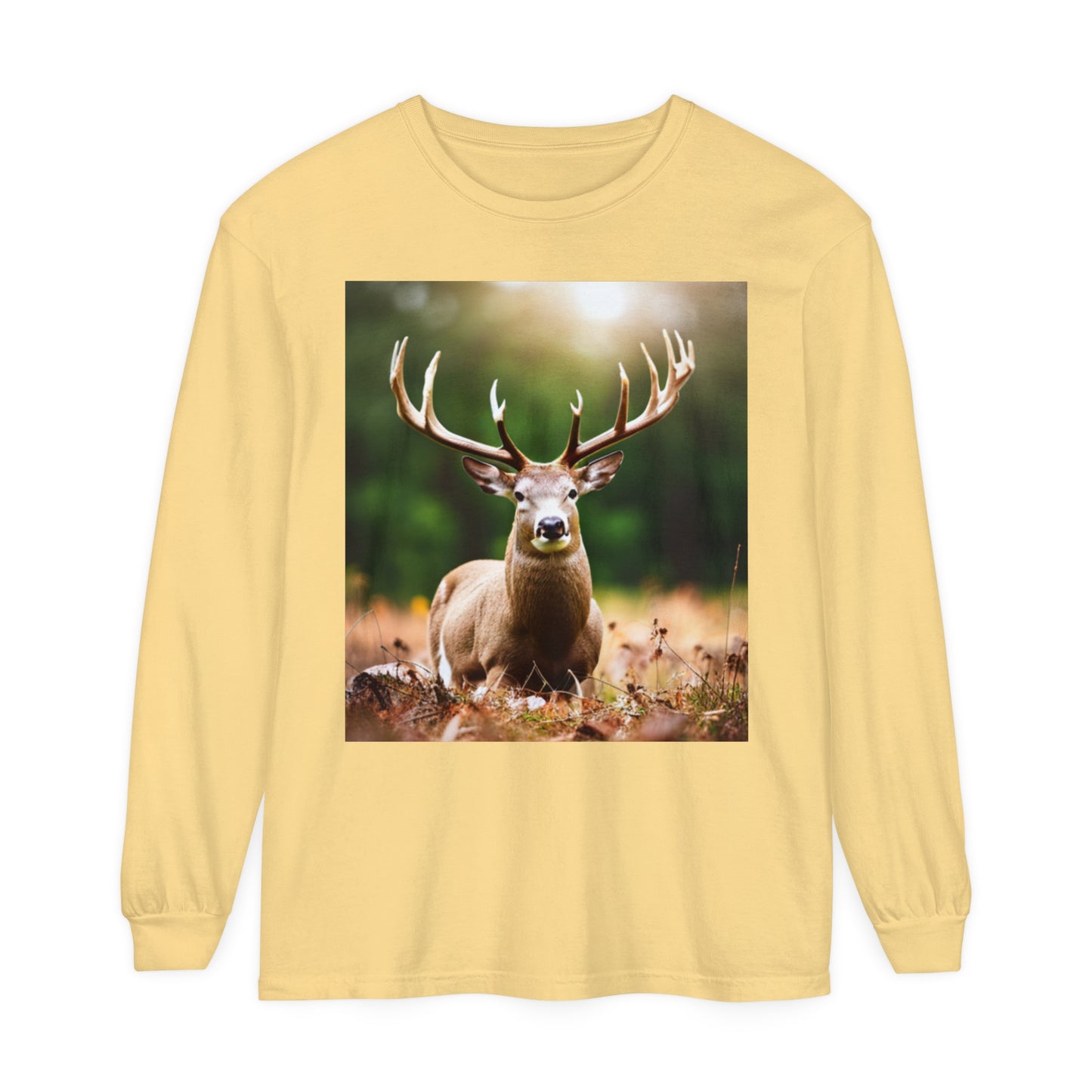 Unisex Garment-dyed Long Sleeve T-Shirt (Deer)