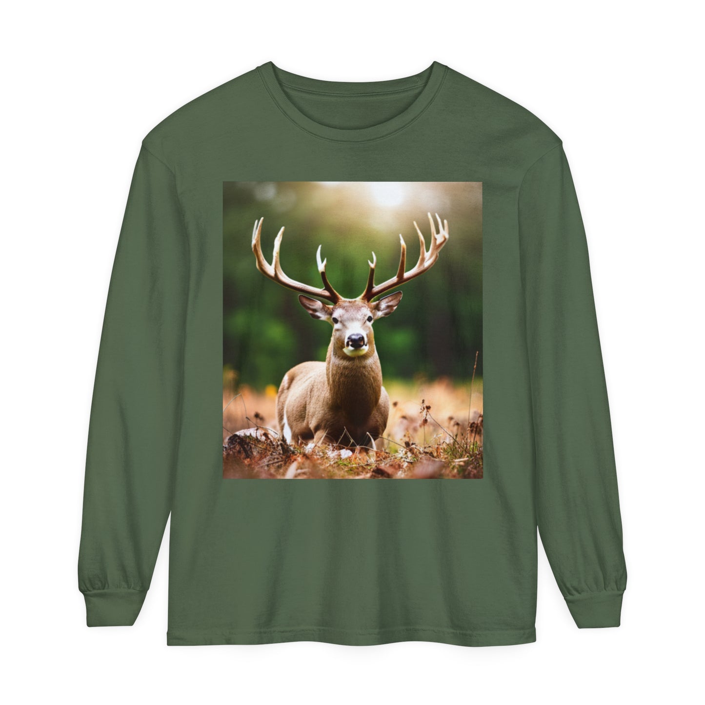 Unisex Garment-dyed Long Sleeve T-Shirt (Deer)