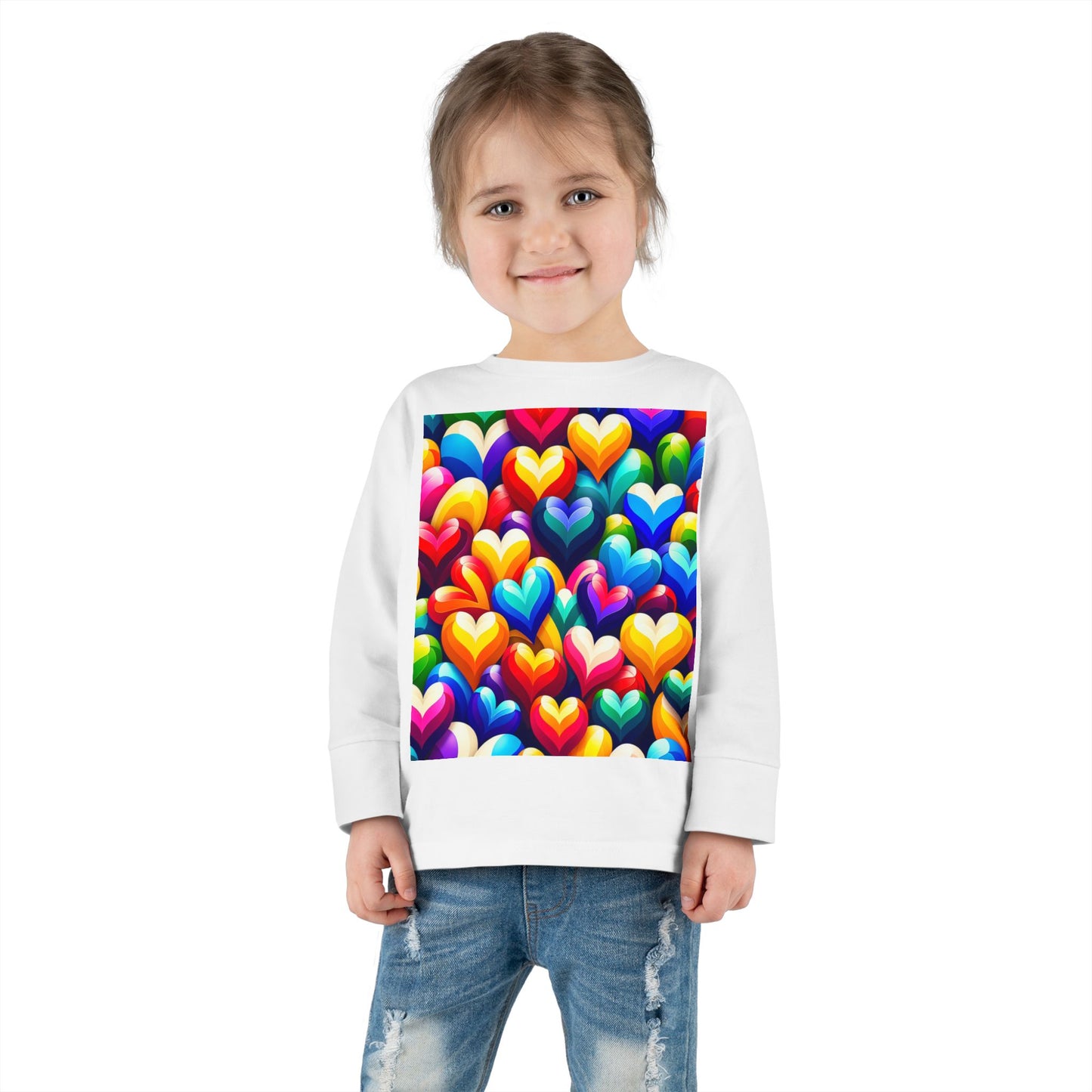 Toddler Long Sleeve Tee (Colorful Hearts)