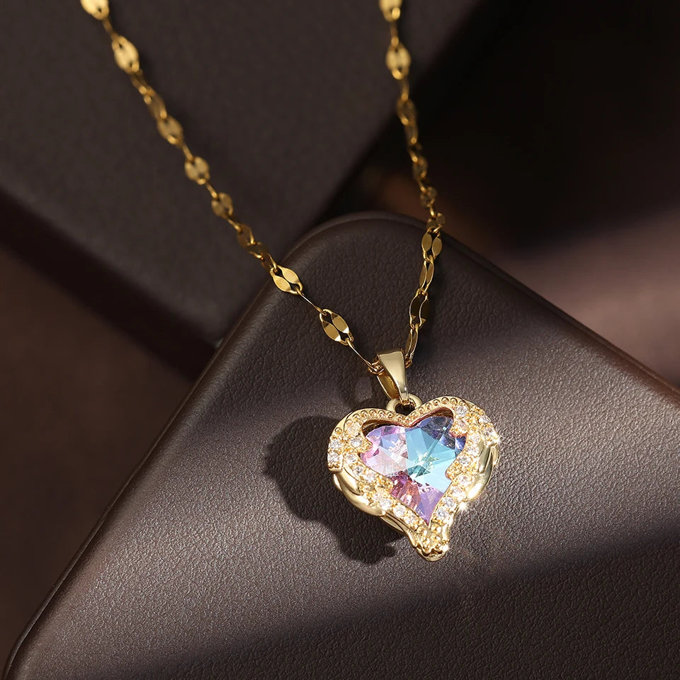 Celestia Gold Crystal Heart Necklace