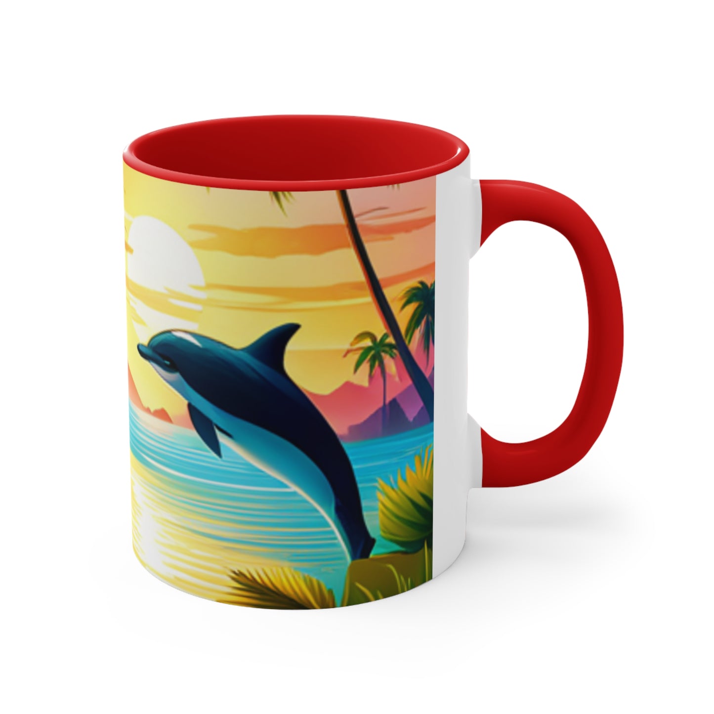 Accent Coffee Mug, 11oz (Dolphin Palm Tree)