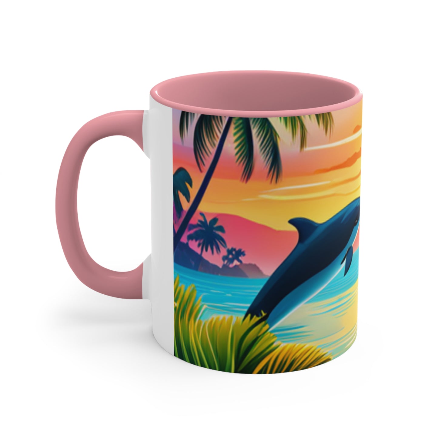 Accent Coffee Mug, 11oz (Dolphin Palm Tree)
