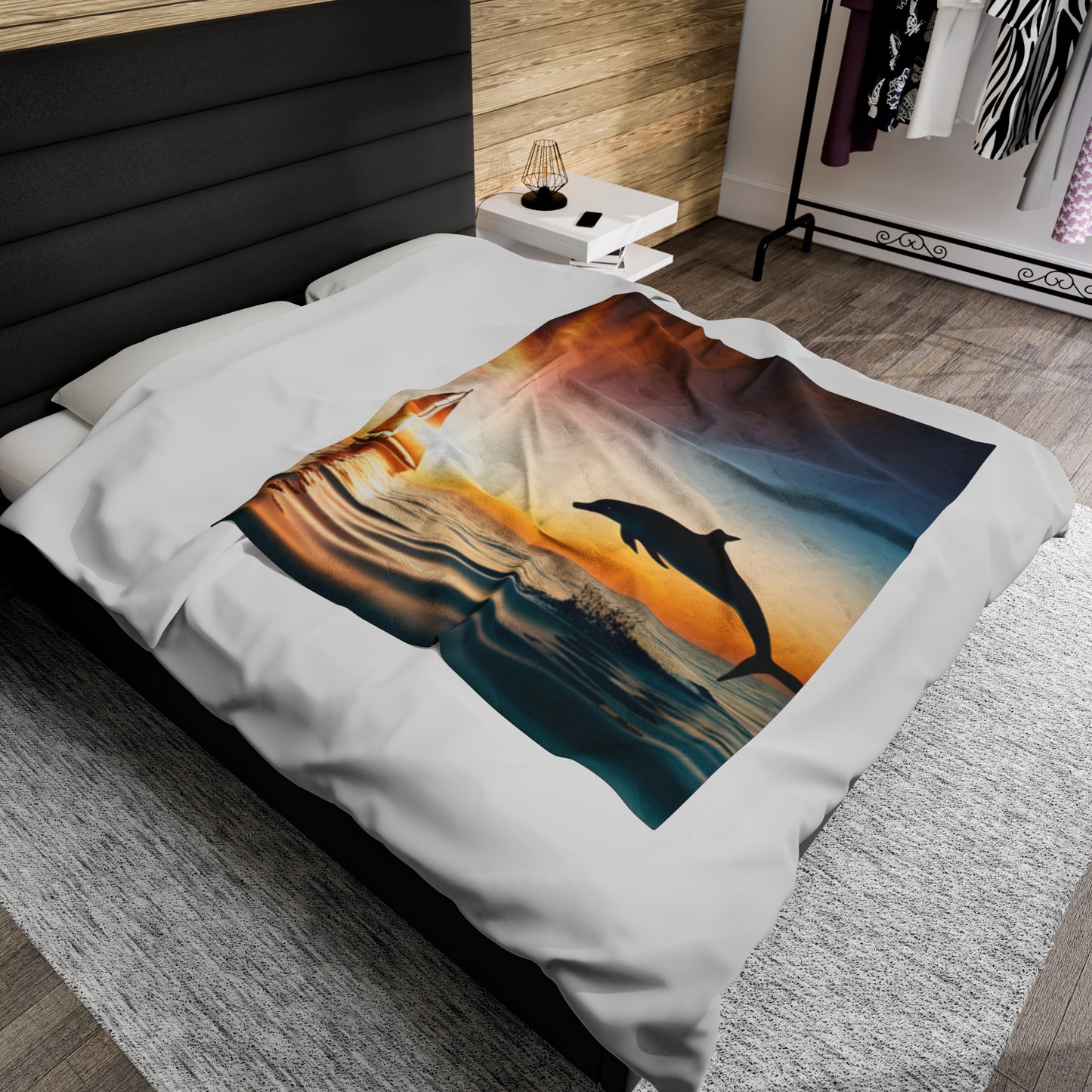 Velveteen Plush Blanket (Dolphin Sailboat)