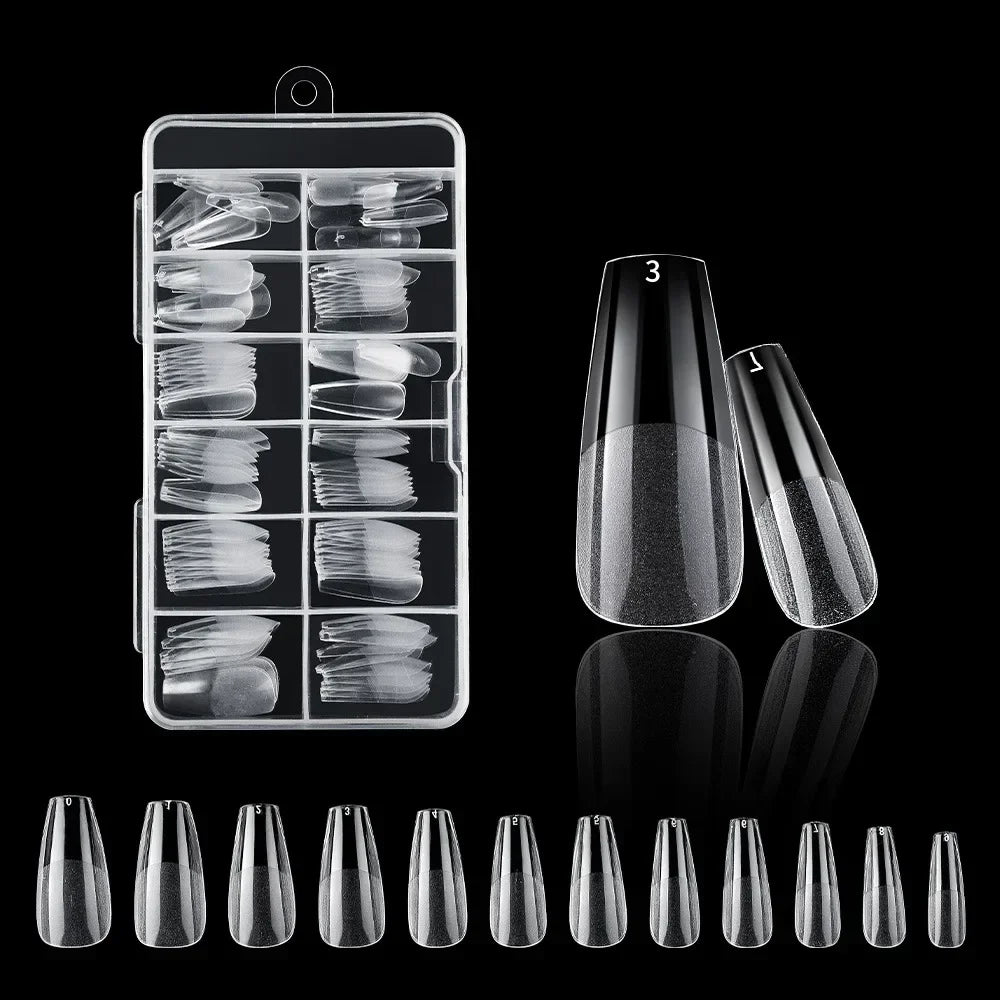 120Pcs Clear No Mark Frosted Stiletto/Almond/Square Fake Nails American Capsule Gel X Coffin Fake Manicure Tip Extension System