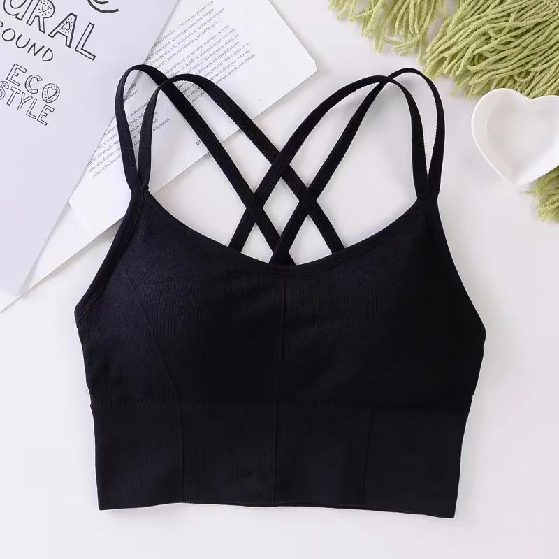 Back Cross Strap Sports Bra – Push Up Tank Top for Running, Gym, Yoga
