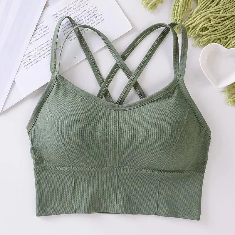 Back Cross Strap Sports Bra – Push Up Tank Top for Running, Gym, Yoga