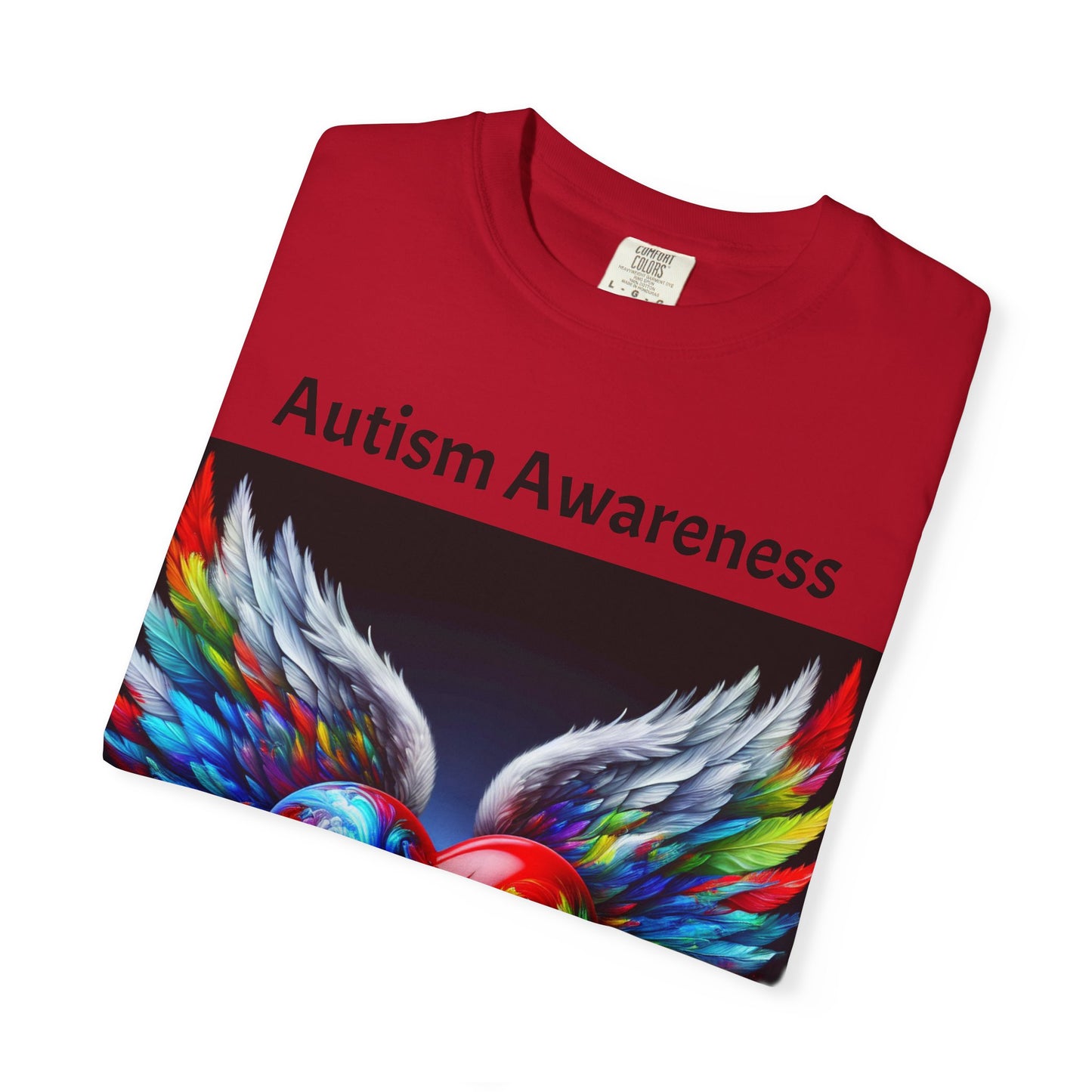 Autism Awareness Unisex Garment-Dyed T-Shirt - Colorful Heart Design