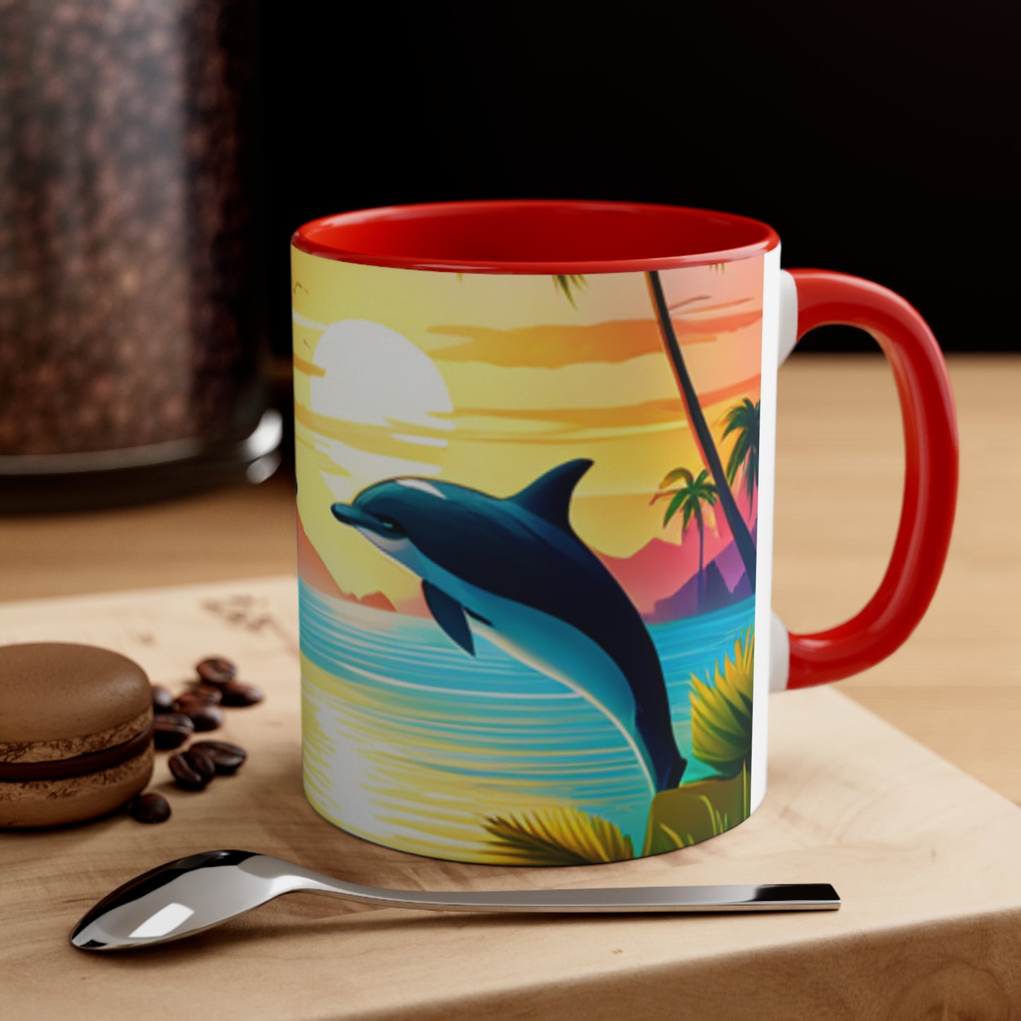 Accent Coffee Mug, 11oz (Dolphin Palm Tree)