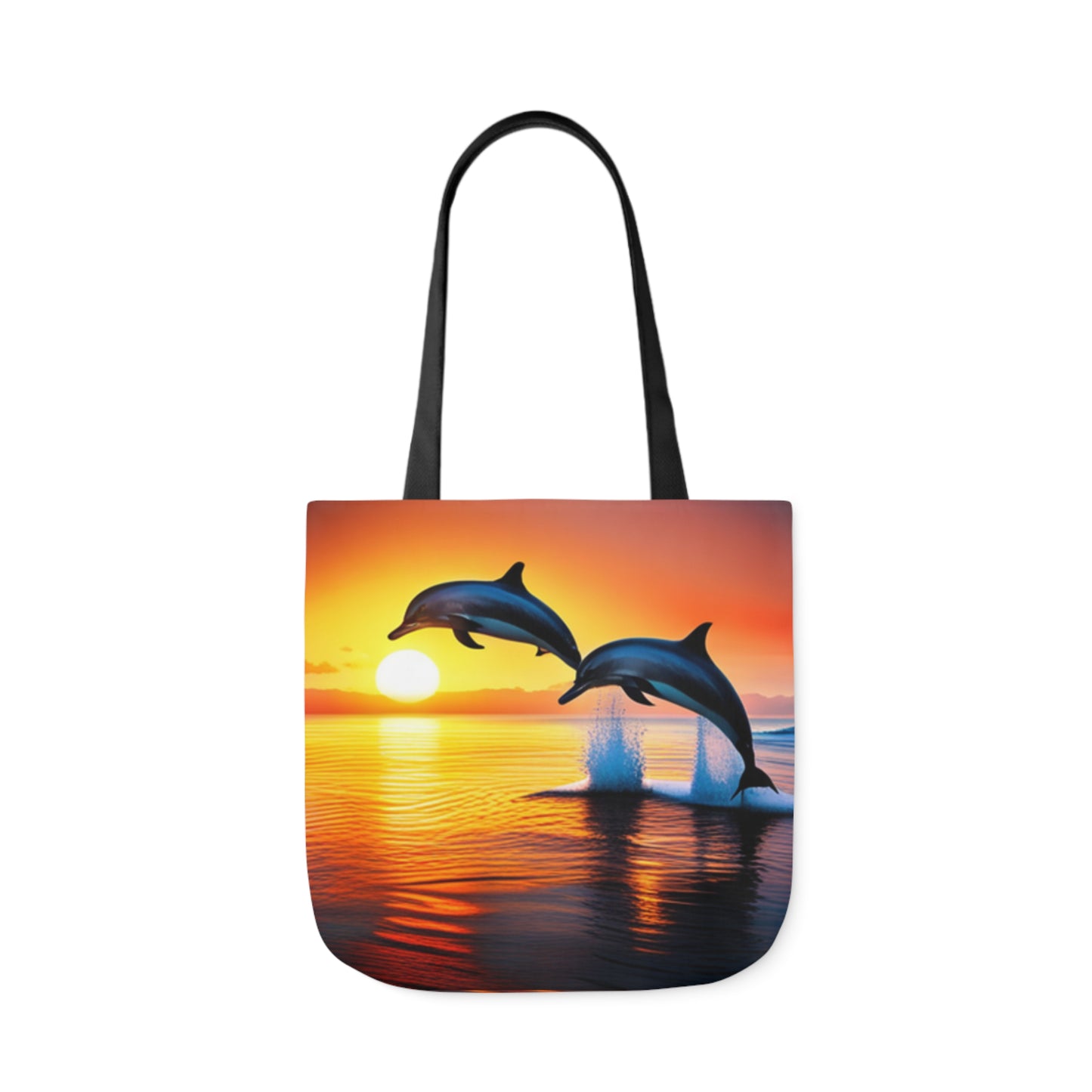 Canvas Tote Bag, 5-Color Straps (Dolphins sunset)