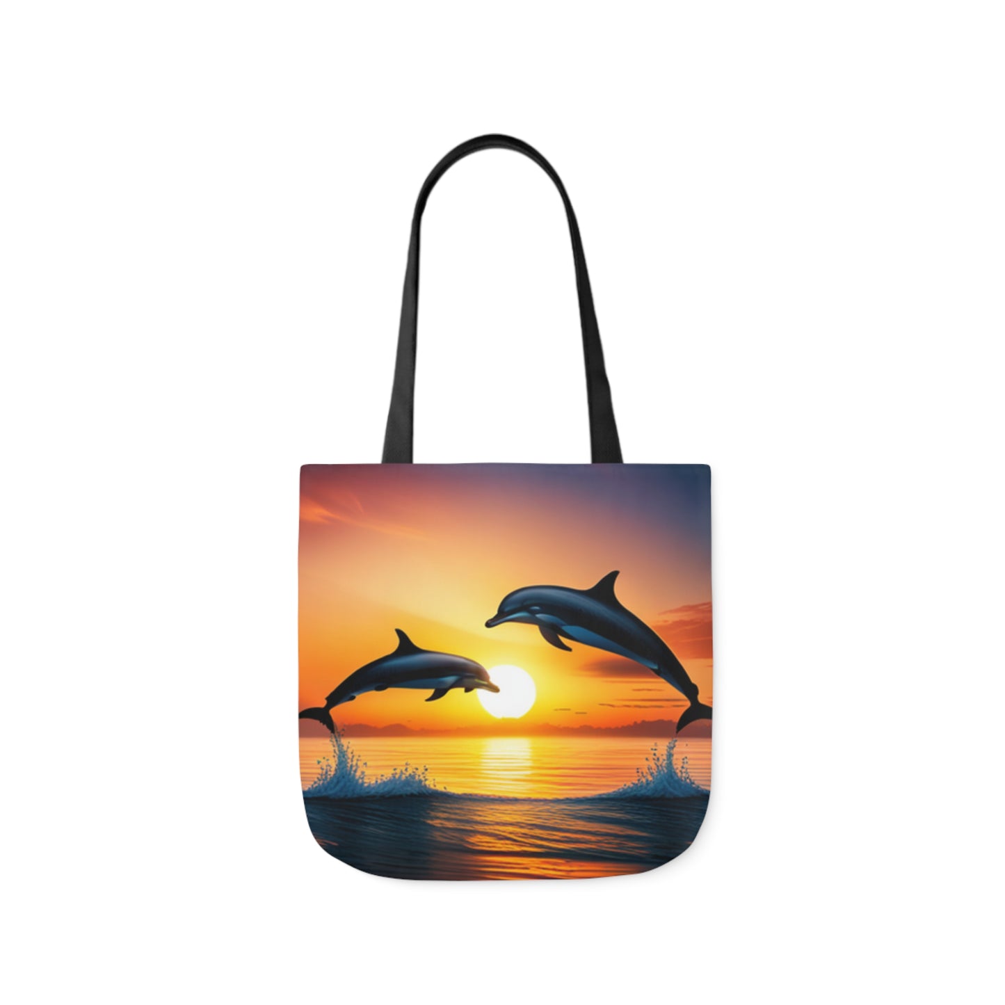Canvas Tote Bag, 5-Color Straps (Dolphins sunset)