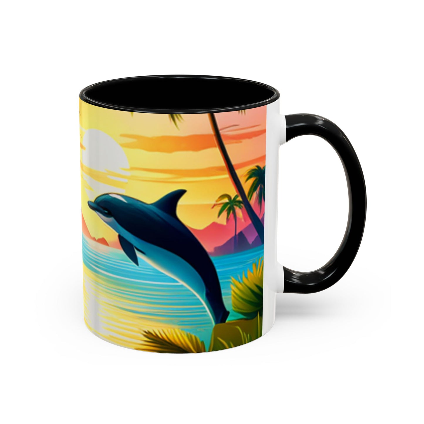 Accent Coffee Mug, 11oz (Dolphin Palm Tree)