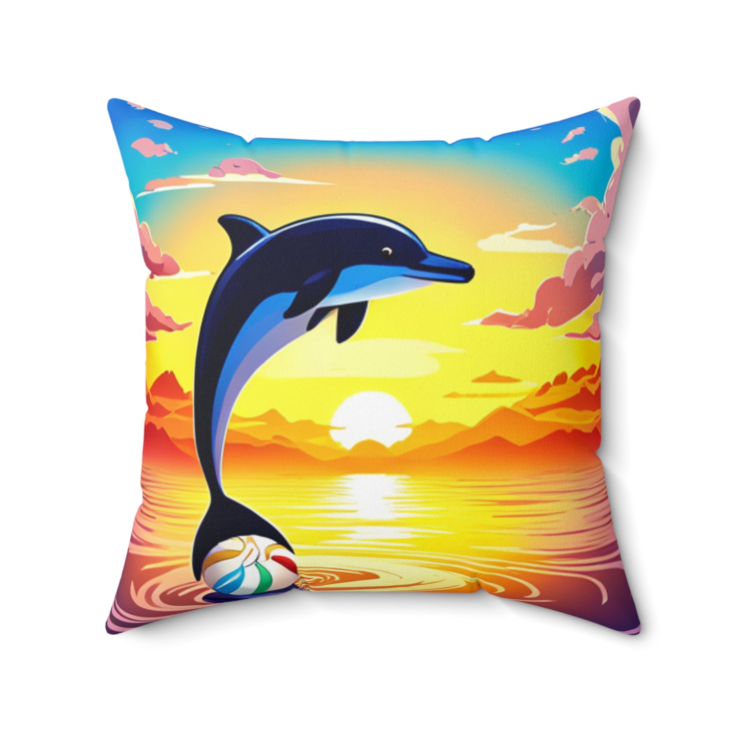 Spun Polyester Square Pillow (Dolphin Beach Ball)