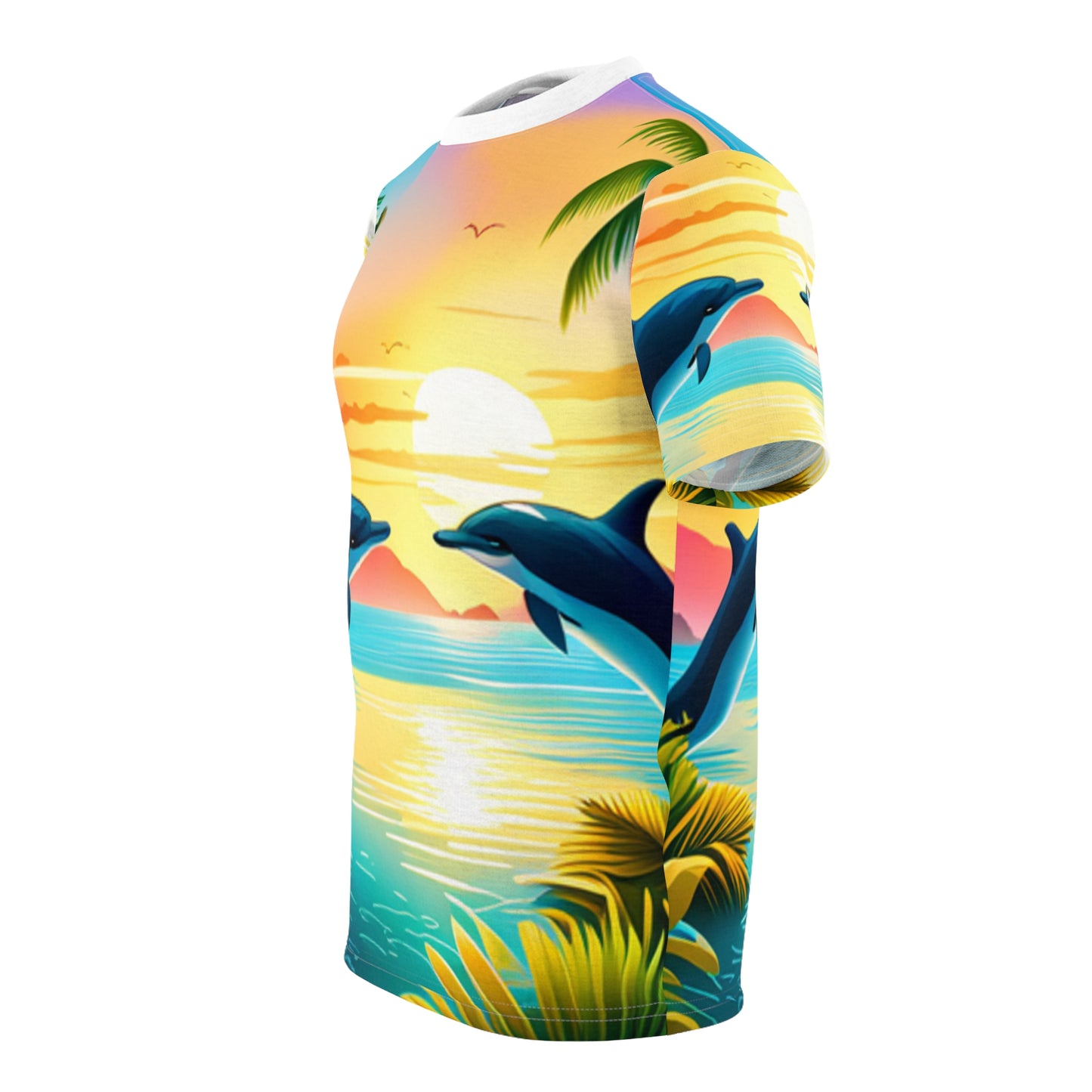Unisex Cut & Sew Tee (AOP) (Dolphin Palm Trees)