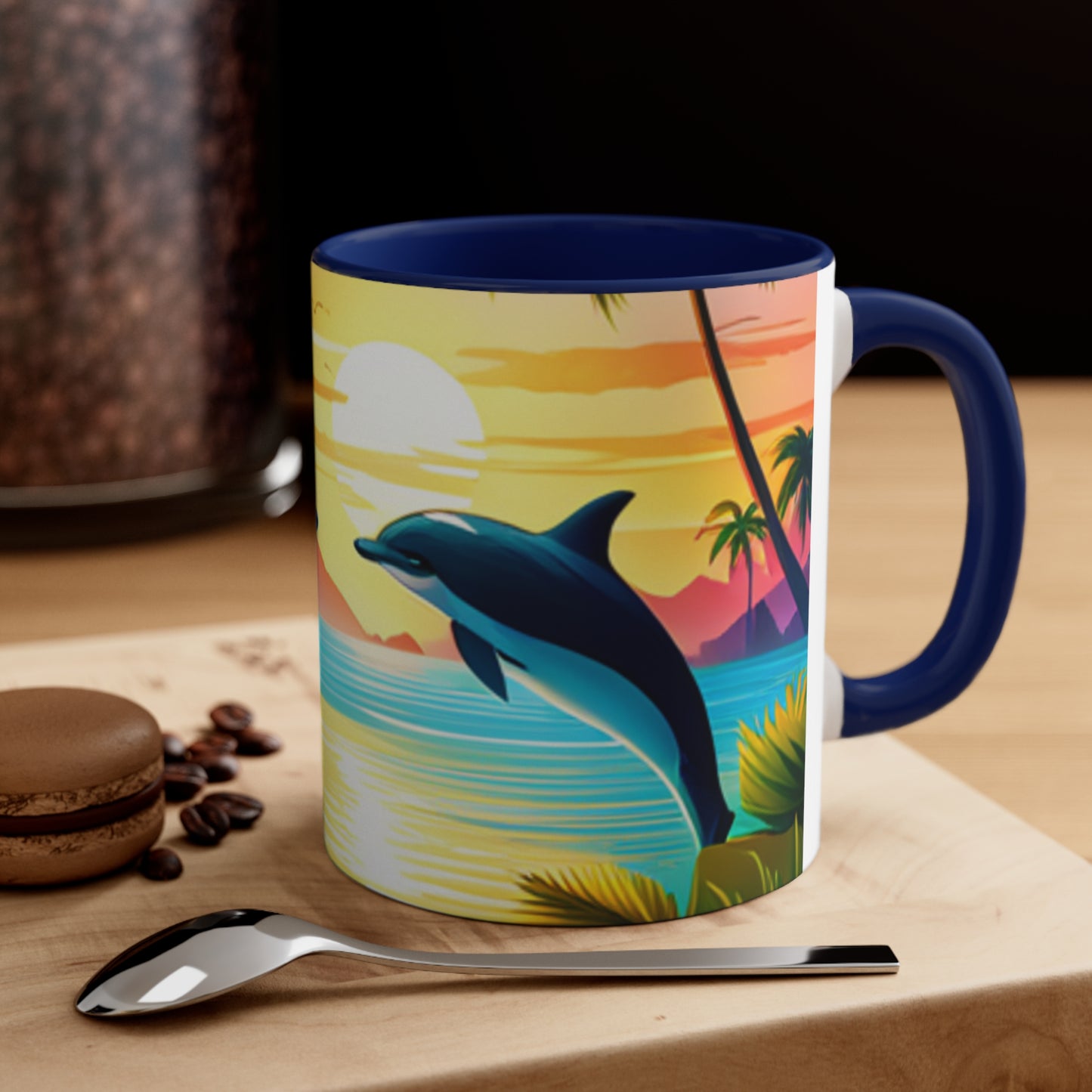 Accent Coffee Mug, 11oz (Dolphin Palm Tree)