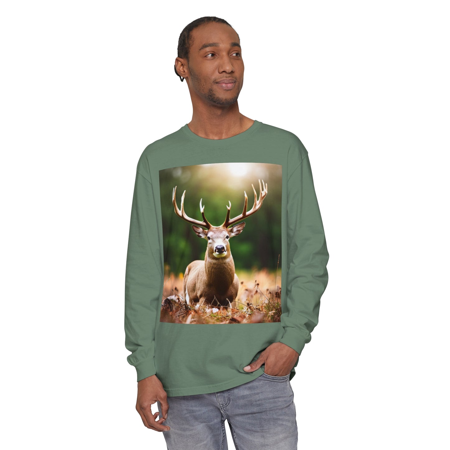 Unisex Garment-dyed Long Sleeve T-Shirt (Deer)