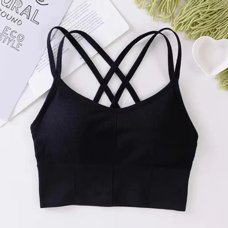 Back Cross Strap Sports Bra – Push Up Tank Top for Running, Gym, Yoga