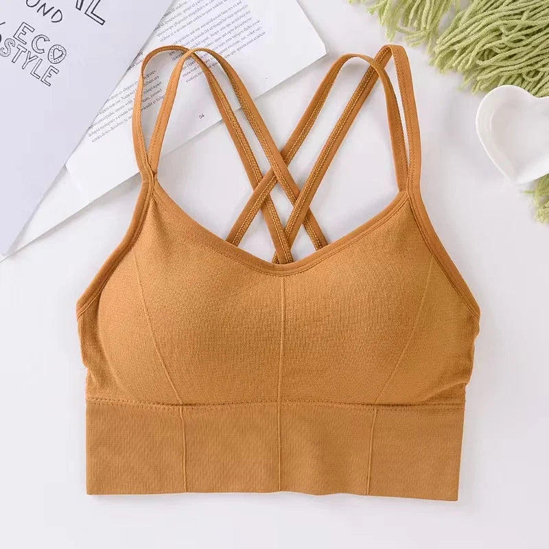 Back Cross Strap Sports Bra – Push Up Tank Top for Running, Gym, Yoga