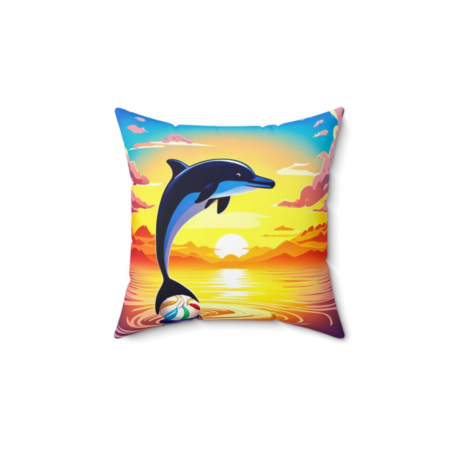Spun Polyester Square Pillow (Dolphin Beach Ball)