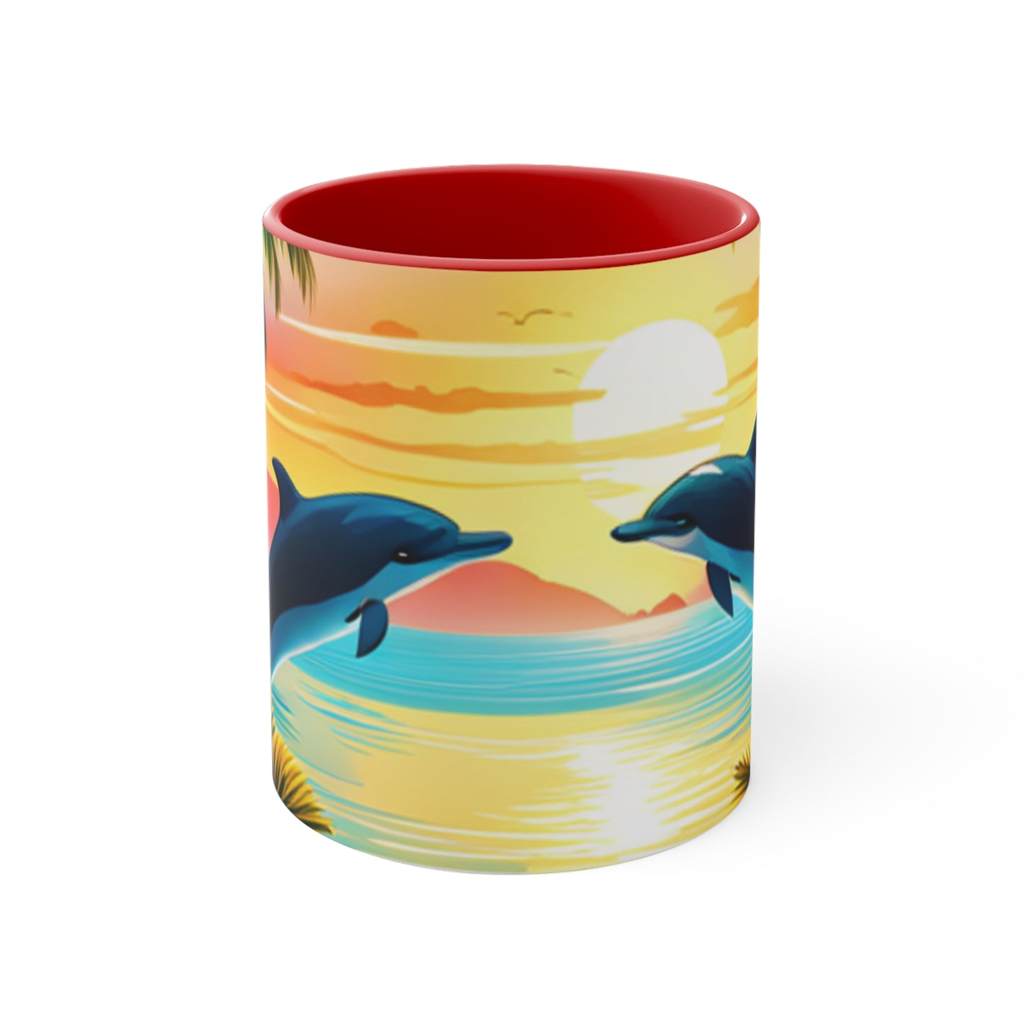 Accent Coffee Mug, 11oz (Dolphin Palm Tree)