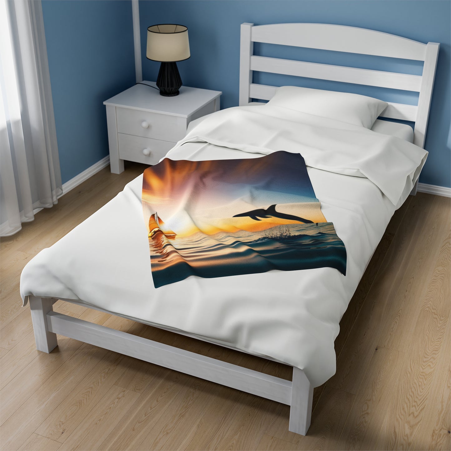 Velveteen Plush Blanket (Dolphin Sailboat)