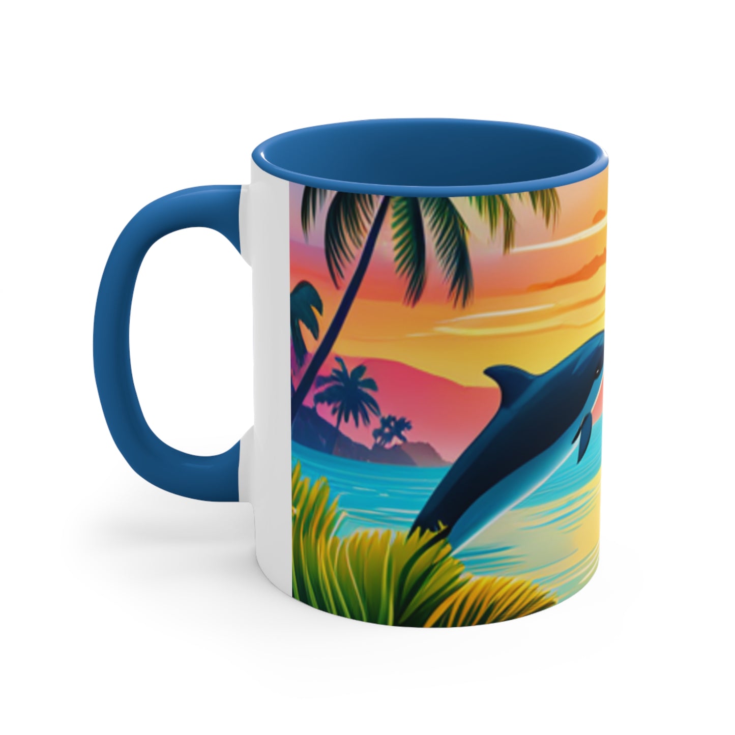 Accent Coffee Mug, 11oz (Dolphin Palm Tree)