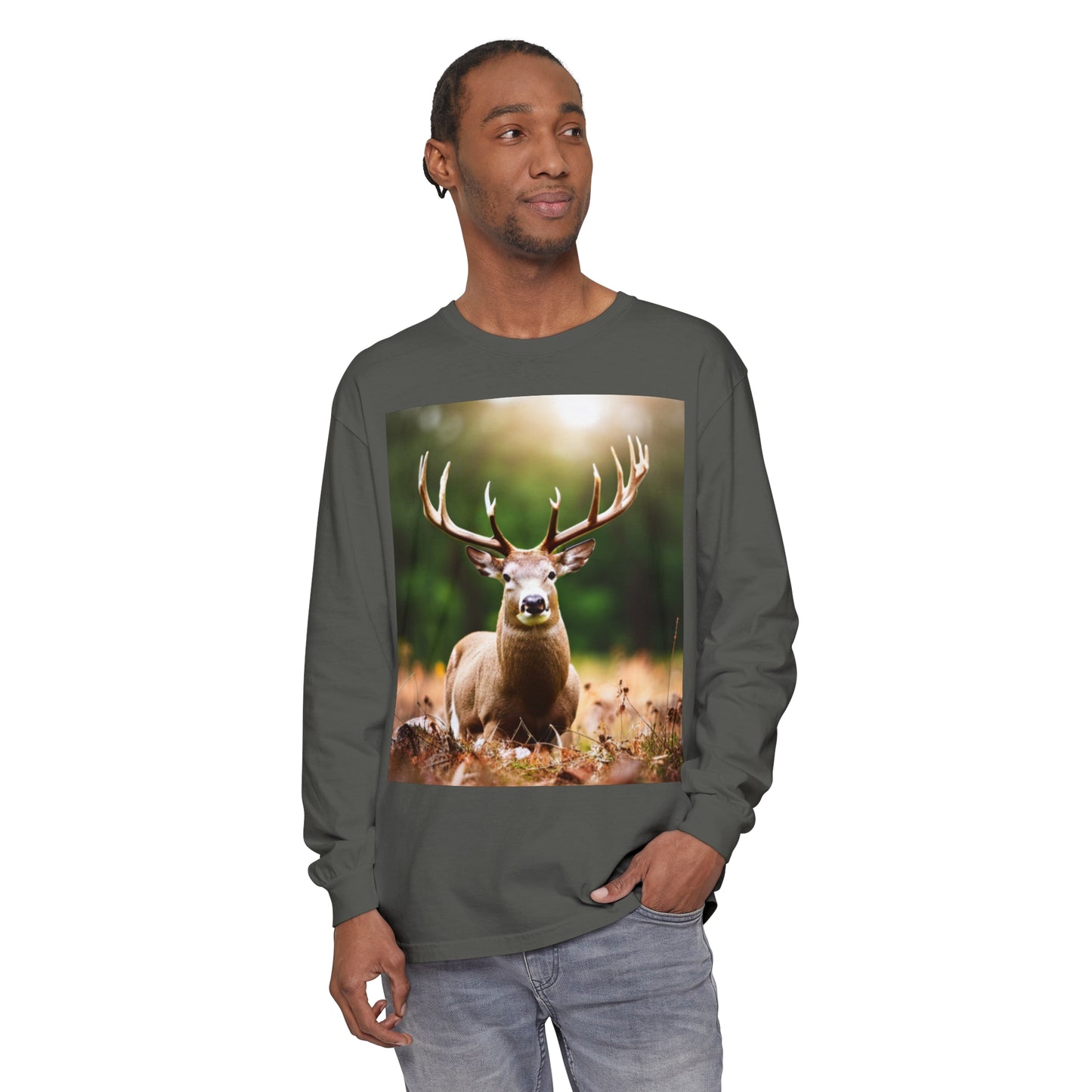 Unisex Garment-dyed Long Sleeve T-Shirt (Deer)