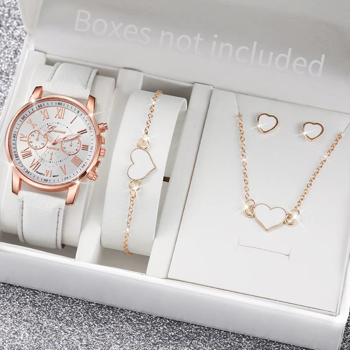 Chic Heart Rhinestone Watch & Jewelry Set – 5/6 Piece