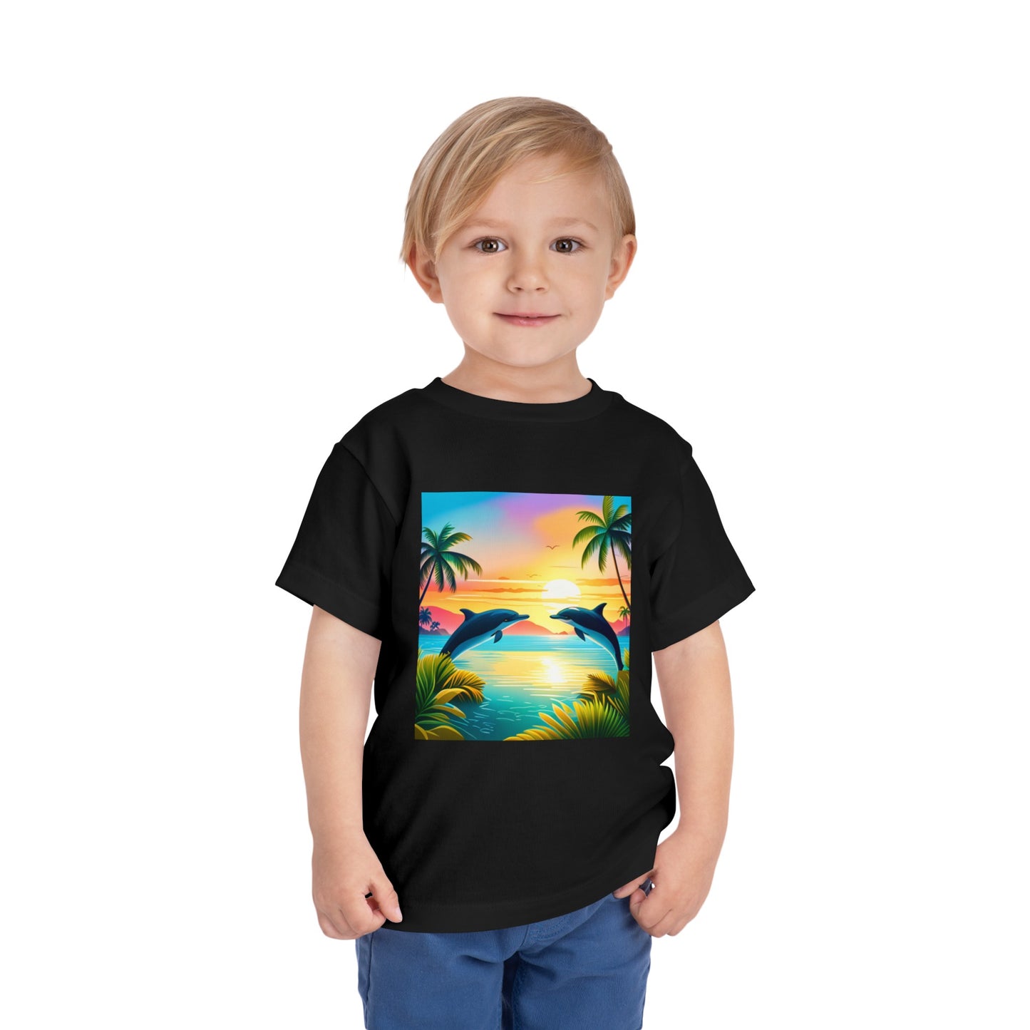 Toddler Short Sleeve Tee (Dolphin Palm Tree)