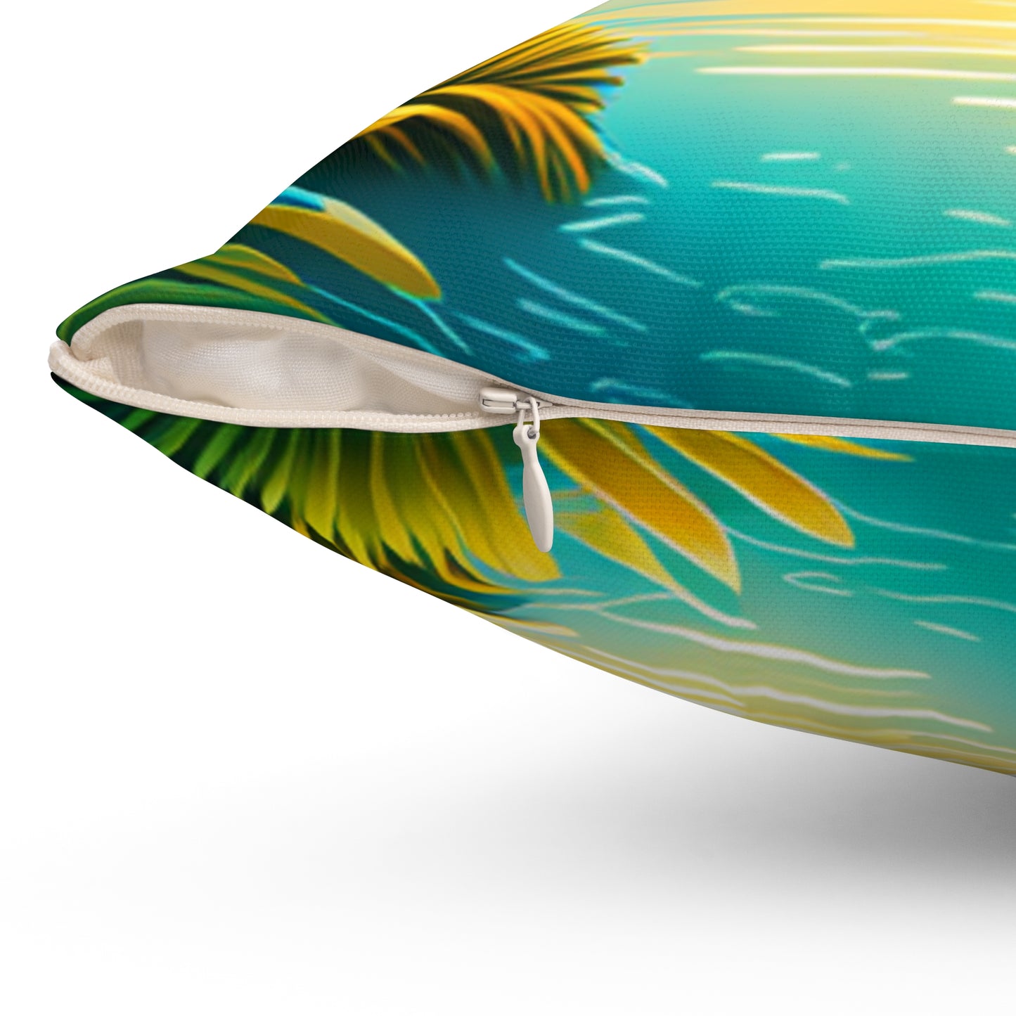 Spun Polyester Square Pillow (Dolphin Palm Tree)