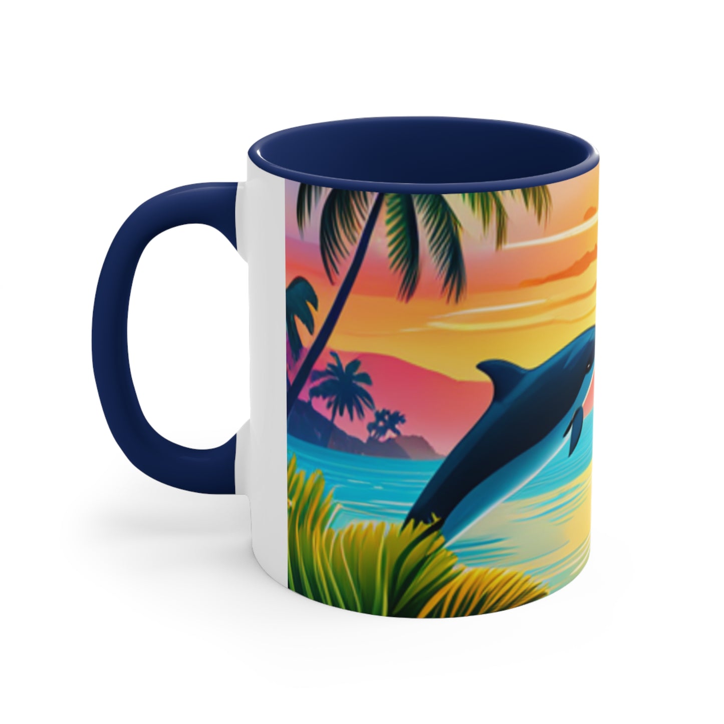 Accent Coffee Mug, 11oz (Dolphin Palm Tree)