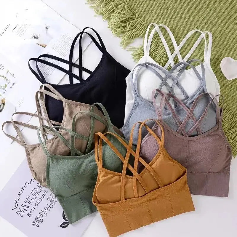 Back Cross Strap Sports Bra – Push Up Tank Top for Running, Gym, Yoga