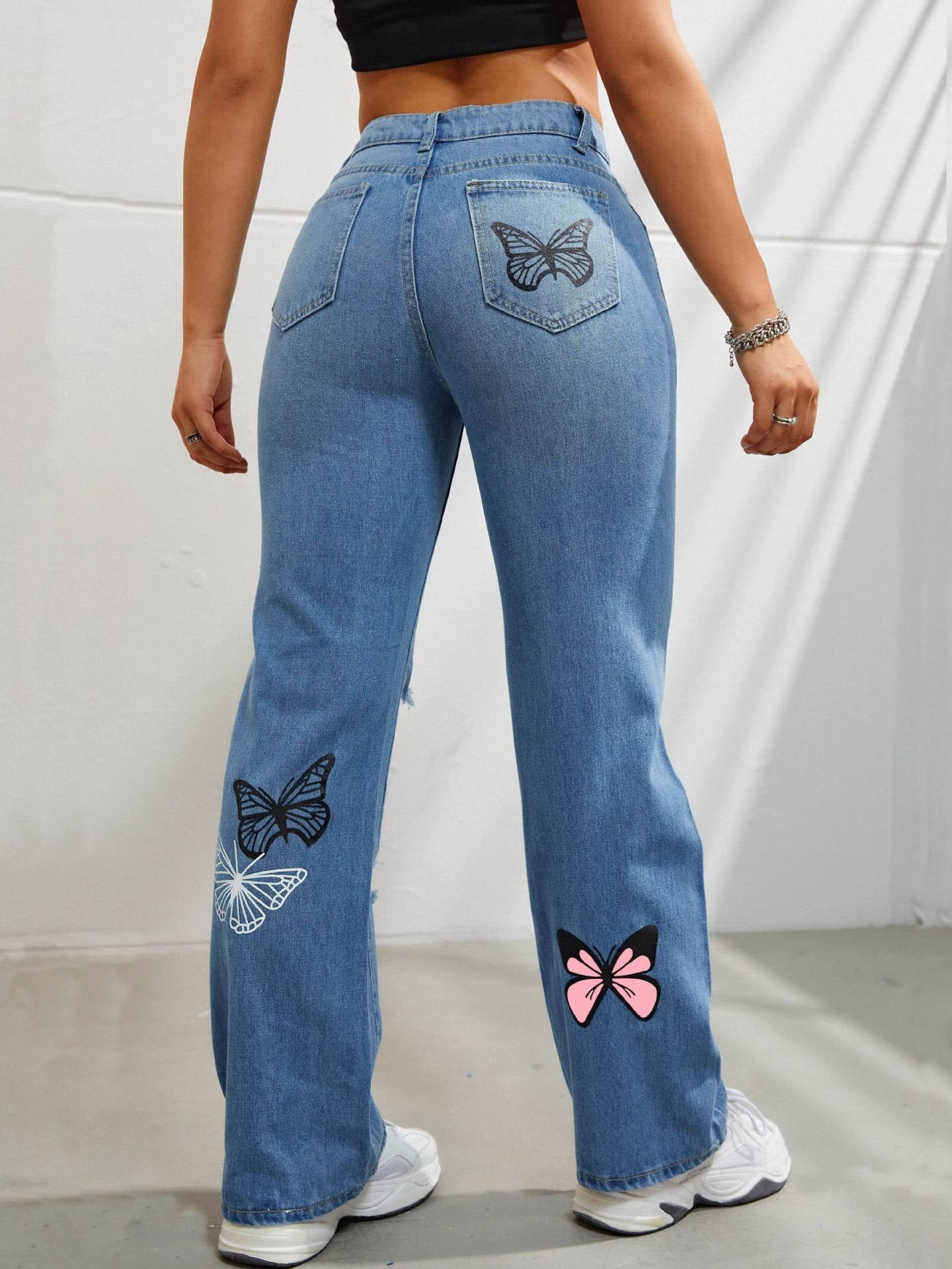 Butterfly Dream High-Waisted Distressed Jeans