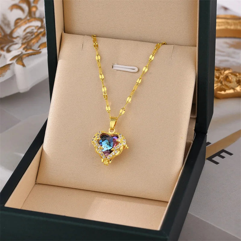 Celestia Gold Crystal Heart Necklace