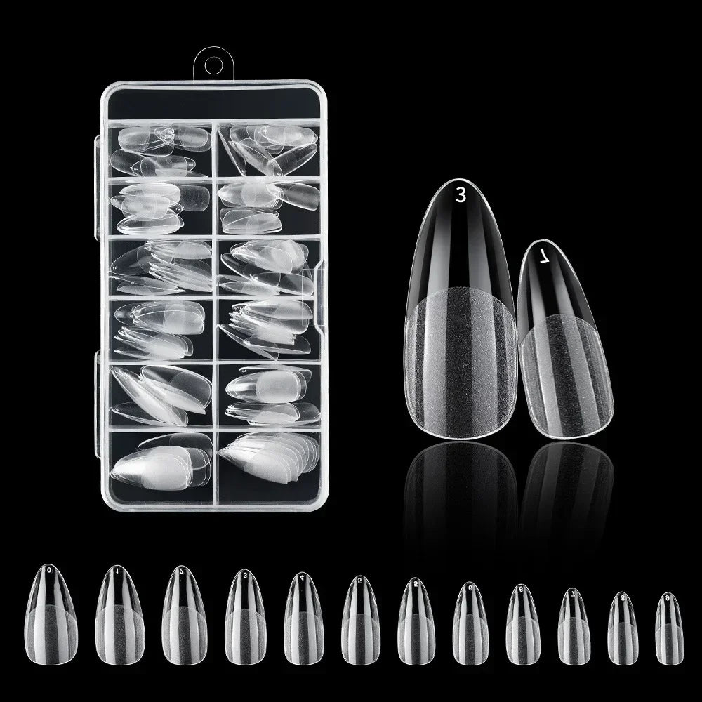 120Pcs Clear No Mark Frosted Stiletto/Almond/Square Fake Nails American Capsule Gel X Coffin Fake Manicure Tip Extension System