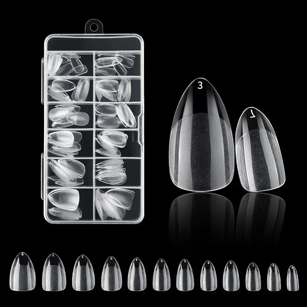 120Pcs Clear No Mark Frosted Stiletto/Almond/Square Fake Nails American Capsule Gel X Coffin Fake Manicure Tip Extension System