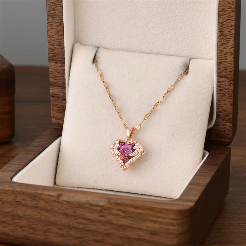 Celestia Gold Crystal Heart Necklace