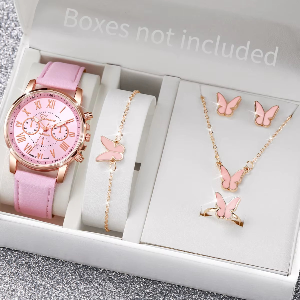 Chic Heart Rhinestone Watch & Jewelry Set – 5/6 Piece