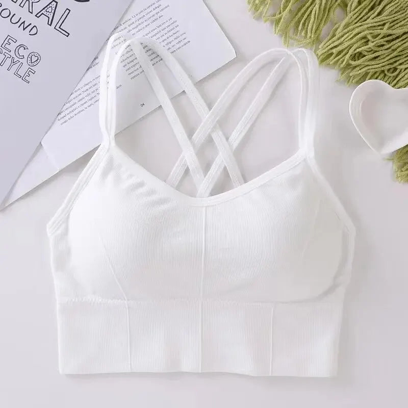 Back Cross Strap Sports Bra – Push Up Tank Top for Running, Gym, Yoga