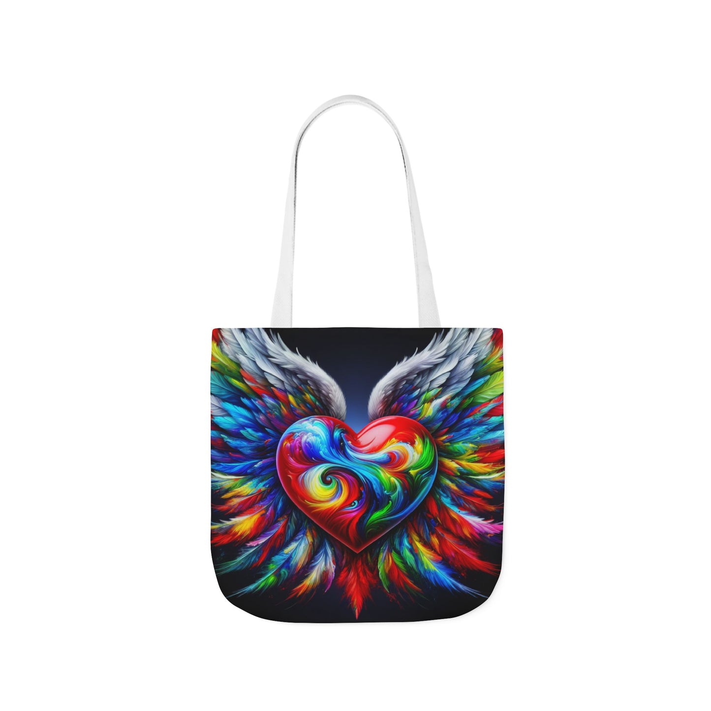 Colorful Heart Wings Canvas Tote Bag - Vibrant 5-Color Straps