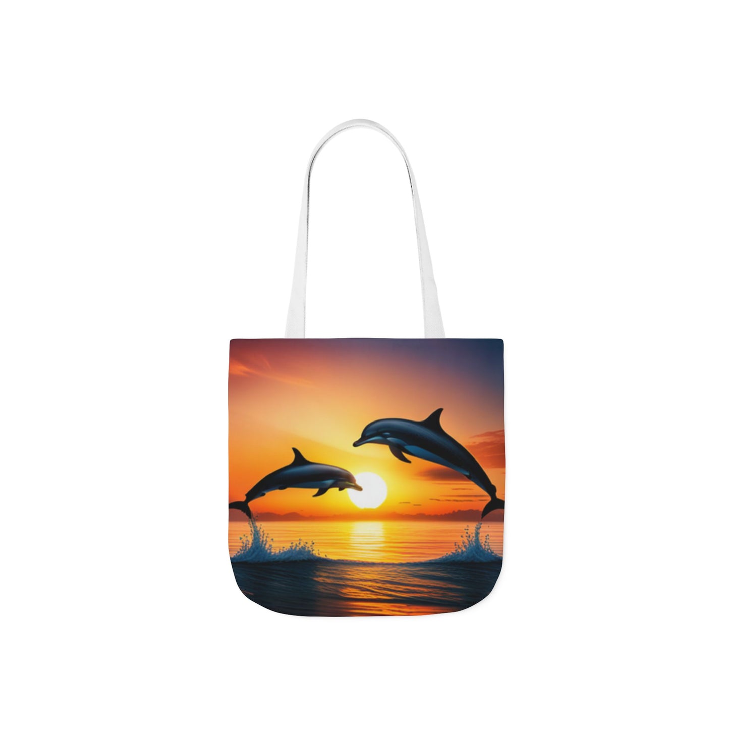 Canvas Tote Bag, 5-Color Straps (Dolphins sunset)