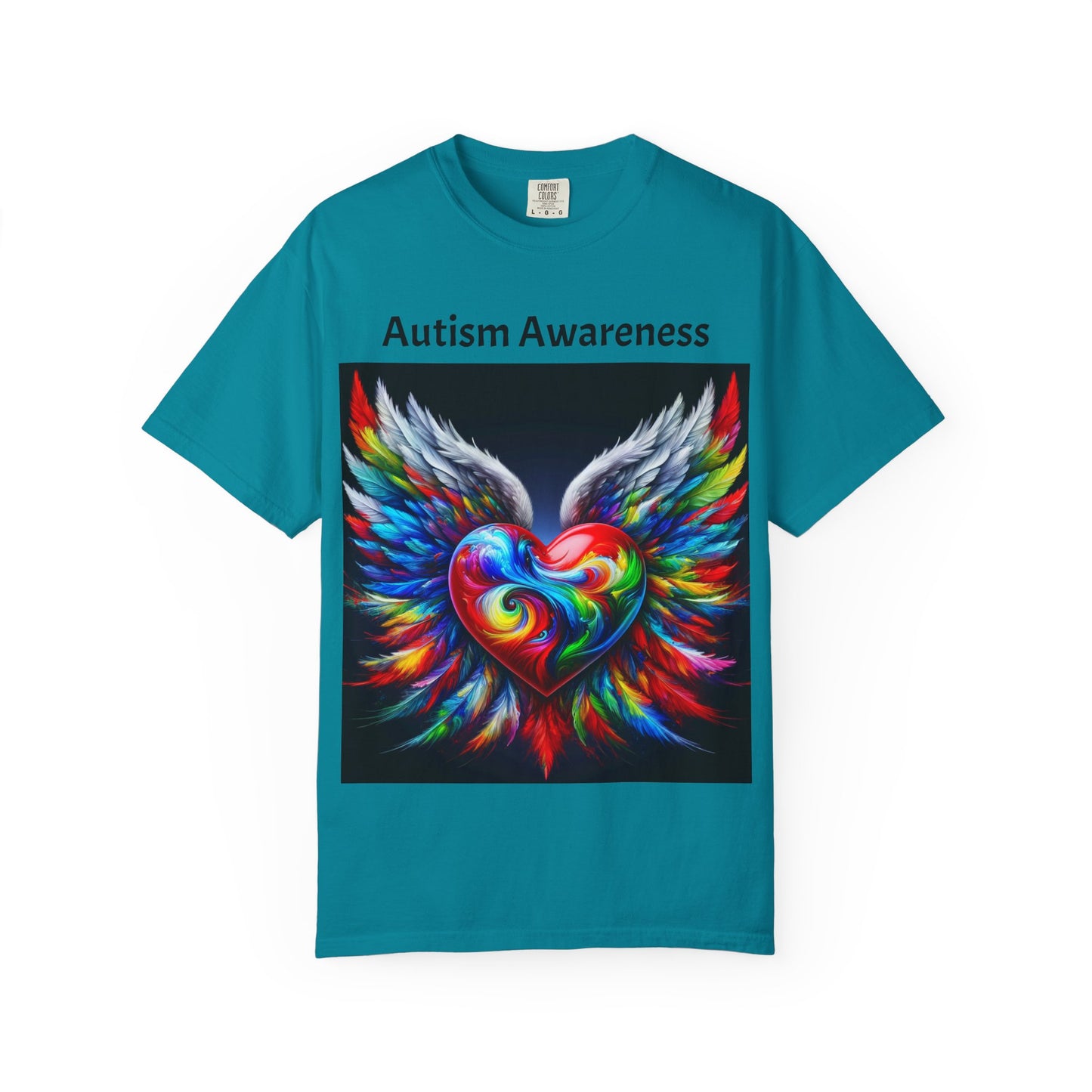 Autism Awareness Unisex Garment-Dyed T-Shirt - Colorful Heart Design