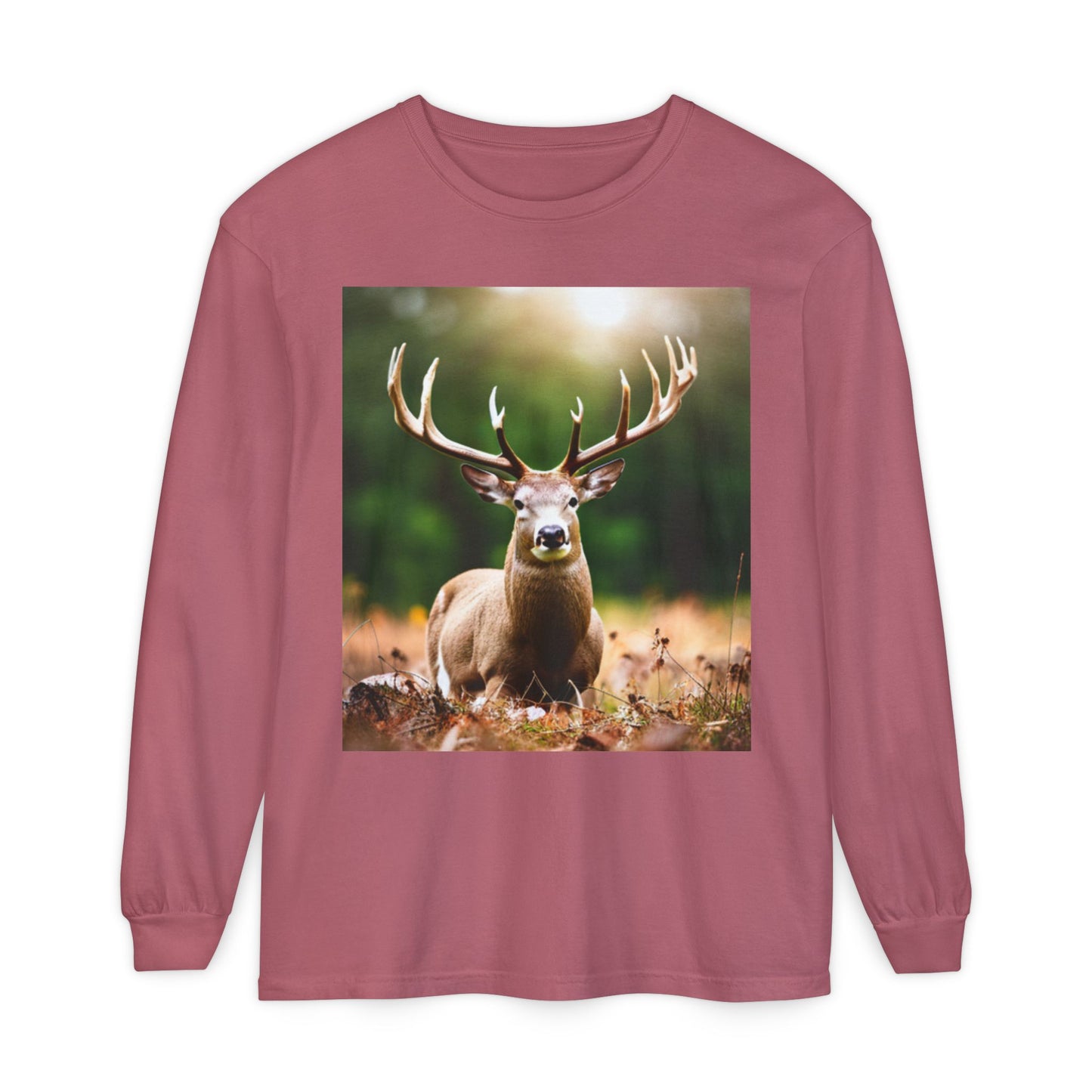 Unisex Garment-dyed Long Sleeve T-Shirt (Deer)