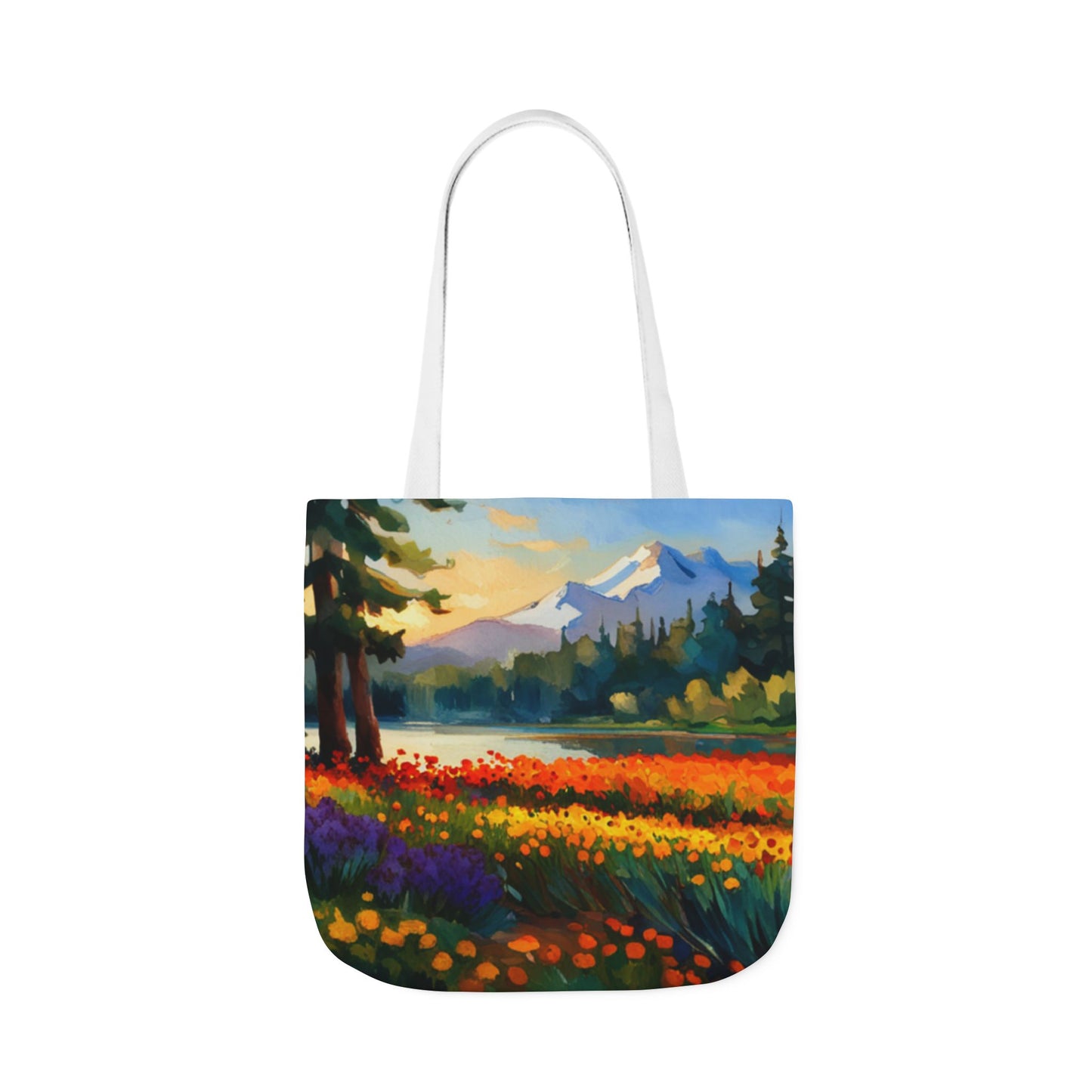 Canvas Tote Bag, 5-Color Straps (Flower Meadow)