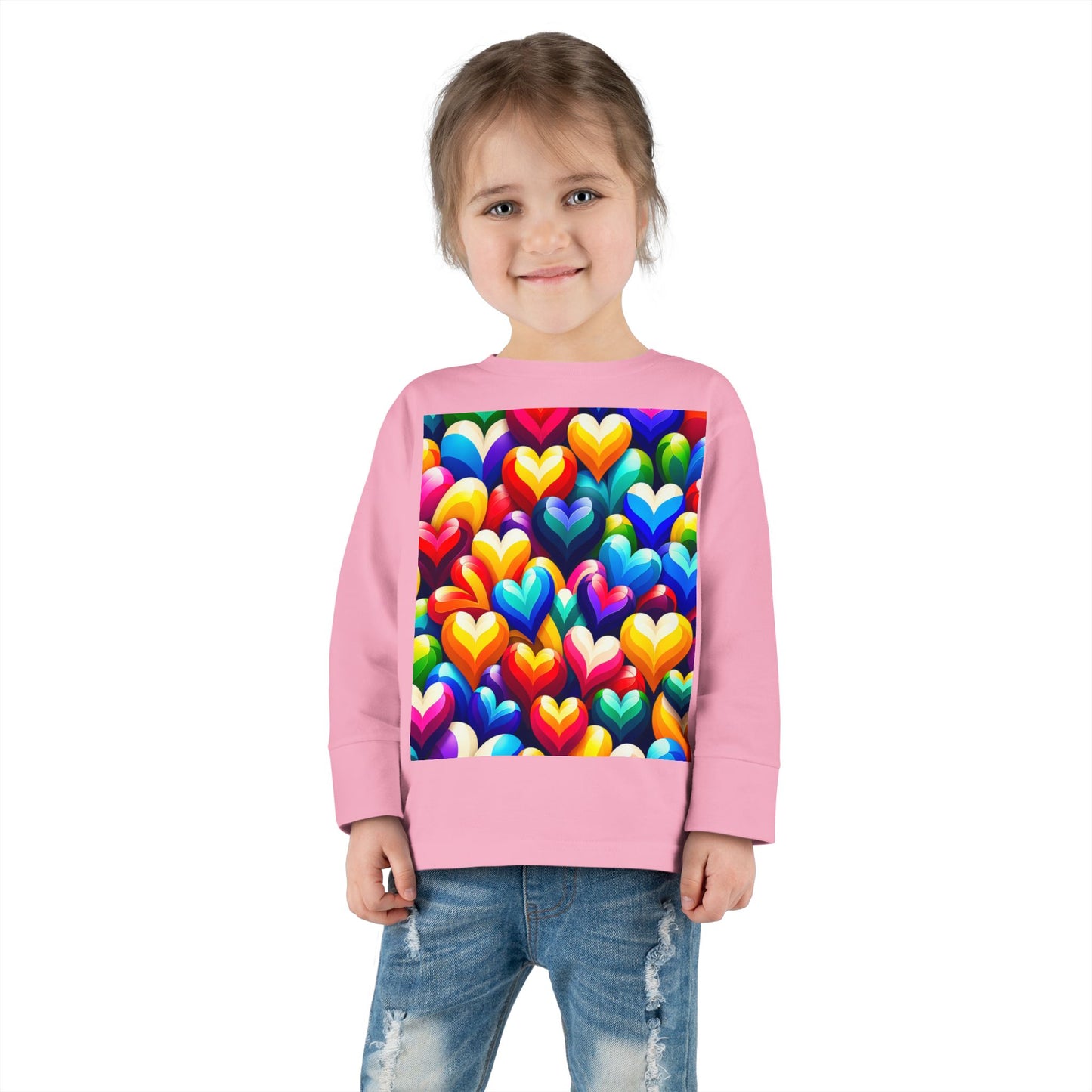 Toddler Long Sleeve Tee (Colorful Hearts)